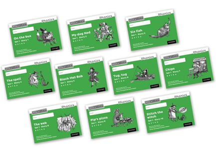 READ WRITE INC - PHONICS SET 1 GREEN STORY BOOKS - BLACK AND WHITE PACK OF 10