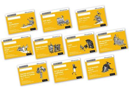 READ WRITE INC - PHONICS SET 5 YELLOW STORY BOOKS - BLACK AND WHITE PACK OF 10
