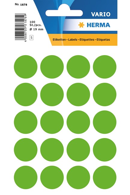 ΕΤΙΚΕΤΕΣ ΣΤΡΟΓΓΥΛΕΣ Ø19mm.10Φ.ΠΡΑΣΙΝΕΣ HERMA 1878
