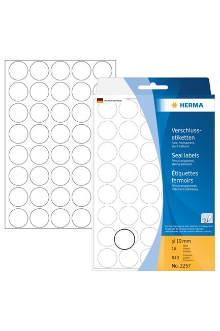 ΕΤΙΚΕΤΕΣ ΑΥΤΟΚΟΛΛΗΤΕΣ ΣΤΡΟΓΓ.19mm.16Φ.HERMA ΔΙΑΦΑΝΕΙΣ 2257