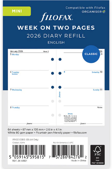 ΗΜΕΡΟΛΟΓΙΟ FILOFAX 26 MINI ΕΒΔΟΜΑΔΑ ΣΕ 2 ΣΕΛΙΔΕΣ ΑΓΓΛΙΚΟ