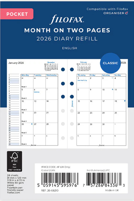 ΗΜΕΡΟΛΟΓΙΟ FILOFAX 26 PKT ΜΗΝΑΣ ΣΕ 2 ΣΕΛΙΔΕΣ ΑΓΓΛΙΚΟ