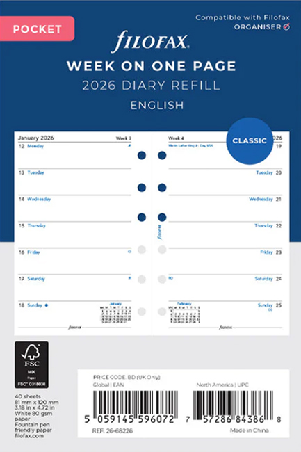 ΗΜΕΡΟΛΟΓΙΟ FILOFAX 26 PKT ΕΒΔΟΜΑΔΑ ΣΕ 1 ΣΕΛΙΔΑ ΑΓΓΛΙΚΟ
