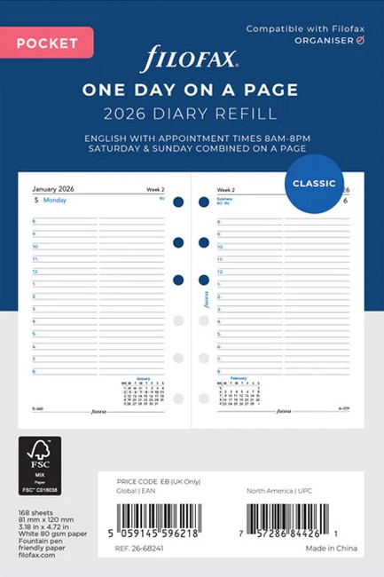 ΗΜΕΡΟΛΟΓΙΟ FILOFAX 26 PKT ΗΜΕΡΑ ΣΕ 1 ΣΕΛΙΔΑ ΑΓΓΛΙΚΟ