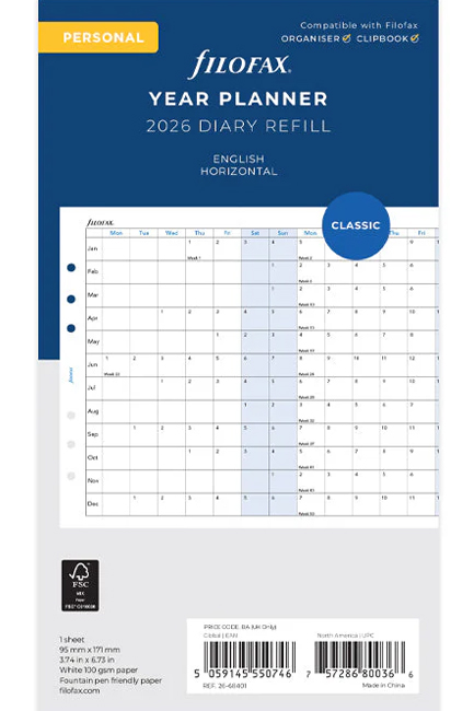 ΗΜΕΡΟΛΟΓΙΟ FILOFAX 26 PRS ΠΛΑΝΟ ΕΤΗΣΙΟ ΟΡΙΖΟΝΤΙΟ ΑΓΓΛΙΚΟ