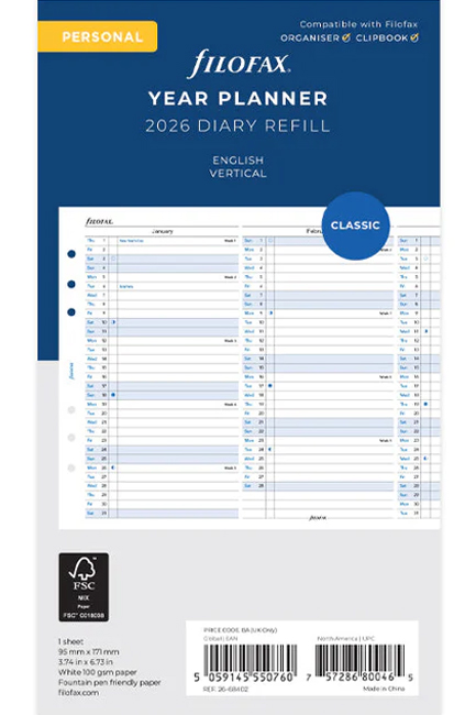 ΗΜΕΡΟΛΟΓΙΟ FILOFAX 26 PRS ΠΛΑΝΟ ΕΤΗΣΙΟ ΚΑΘΕΤΟ ΑΓΓΛΙΚΟ