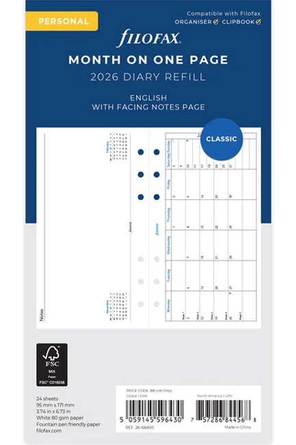ΗΜΕΡΟΛΟΓΙΟ FILOFAX 26 PRS ΜΗΝΑΣ ΣΕ 1 ΣΕΛΙΔΑ ΑΓΓΛΙΚΟ