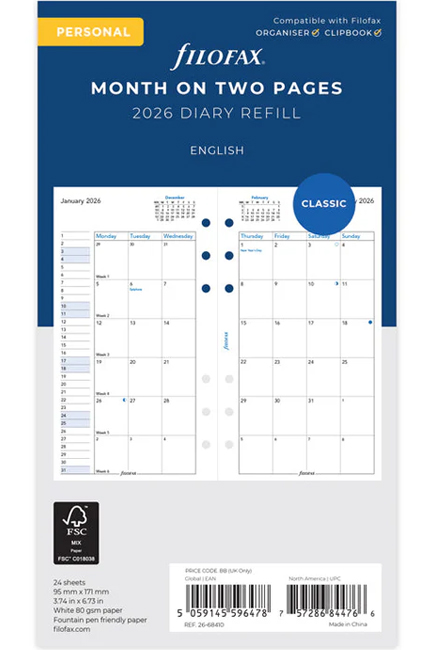 ΗΜΕΡΟΛΟΓΙΟ FILOFAX 26 PRS ΜΗΝΑΣ ΣΕ 2 ΣΕΛΙΔΕΣ ΑΓΓΛΙΚΟ