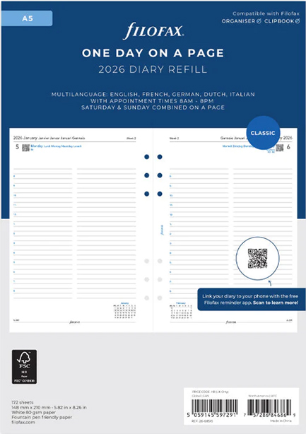 ΗΜΕΡΟΛΟΓΙΟ FILOFAX 26 A5 ΗΜΕΡΑ ΣΕ 1 ΣΕΛΙΔΑ ΣΕ 5 ΓΛΩΣΣΕΣ