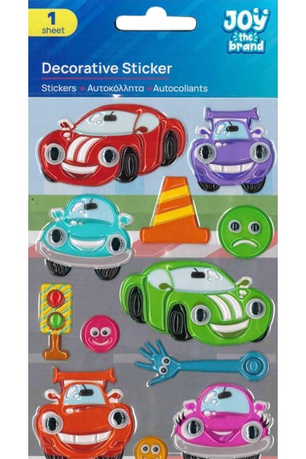 STICKERS JOY 10*15cm.ΑΥΤΟΚΙΝΗΤΑ ΜΕ ΜΑΤΑΚΙΑ 8002251