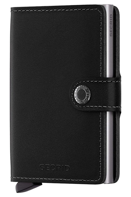 ΚΑΡΤΟΘΗΚΗ ΓΙΑ 10 ΚΑΡΤΕΣ LEATHER SECRID RFID SAFE MINI WALLET MATTE BLACK ΜΕ ΚΟΥΜΠΙ