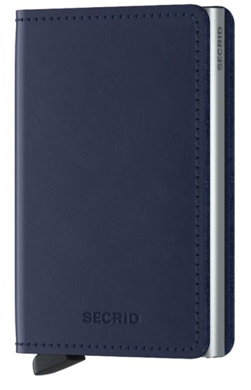 ΚΑΡΤΟΘΗΚΗ ΓΙΑ 10 ΚΑΡΤΕΣ LEATHER SECRID RFID SAFE SLIM WALLET ORIGINAL NAVY