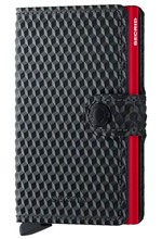 ΚΑΡΤΟΘΗΚΗ ΓΙΑ 10 ΚΑΡΤΕΣ LEATHER SECRID RFID SAFE MINI WALLET CUBIC BLACK-RED ΜΕ ΚΟΥΜΠΙ