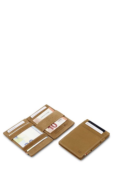 ΚΑΡΤΟΘΗΚΗ ΓΙΑ 10 ΚΑΡΤΕΣ LEATHER GARZINI MAGIC WALLET RFID SAFE ESSENZIALE VINTAGE CAMEL BROWN