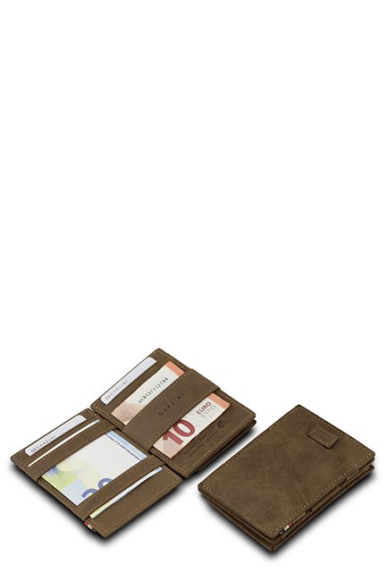 ΚΑΡΤΟΘΗΚΗ ΓΙΑ 8 ΚΑΡΤΕΣ-ΚΕΡΜΑΤΑ LEATHER GARZINI MAGIC WALLET RFID SAFE CAVARE VINTAGE JAVA BROWN
