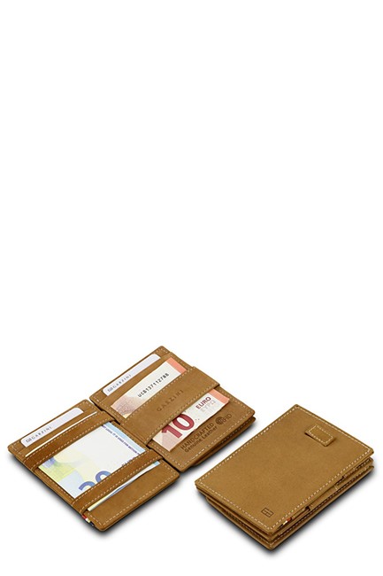 ΚΑΡΤΟΘΗΚΗ ΓΙΑ 8 ΚΑΡΤΕΣ-ΚΕΡΜΑΤΑ LEATHER GARZINI MAGIC WALLET RFID SAFE CAVARE VINTAGE CAMEL BROWN