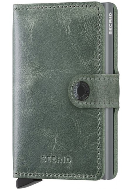 ΚΑΡΤΟΘΗΚΗ ΓΙΑ 10 ΚΑΡΤΕΣ LEATHER SECRID RFID SAFE MINI WALLET VINTAGE SAGE ΜΕ ΚΟΥΜΠΙ