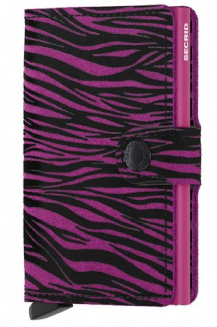 ΚΑΡΤΟΘΗΚΗ ΓΙΑ 10 ΚΑΡΤΕΣ LEATHER SECRID RFID SAFE MINI WALLET ZEBRA FUCHSIA ΜΕ ΚΟΥΜΠΙ