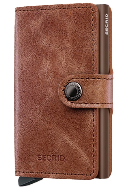 ΚΑΡΤΟΘΗΚΗ ΓΙΑ 10 ΚΑΡΤΕΣ LEATHER SECRID RFID SAFE MINI WALLET VINTAGE GOGNAC ΜΕ ΚΟΥΜΠΙ