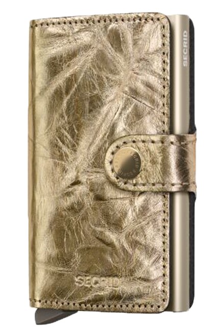 ΚΑΡΤΟΘΗΚΗ ΓΙΑ 10 ΚΑΡΤΕΣ LEATHER SECRID RFID SAFE MINI WALLET CRUNCH GOLD ΜΕ ΚΟΥΜΠΙ