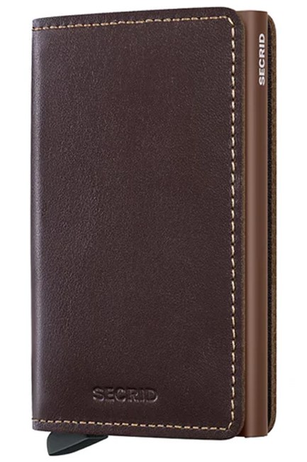 ΚΑΡΤΟΘΗΚΗ ΓΙΑ 10 ΚΑΡΤΕΣ LEATHER SECRID RFID SAFE SLIM WALLET ORIGINAL CHOCOLATE