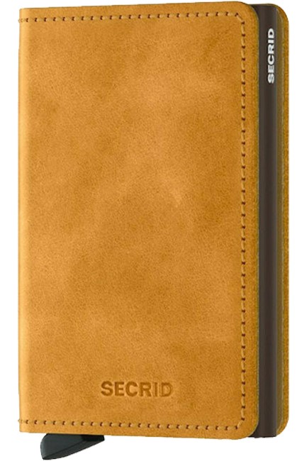 ΚΑΡΤΟΘΗΚΗ ΓΙΑ 10 ΚΑΡΤΕΣ LEATHER SECRID RFID SAFE SLIM WALLET VINTAGE YELLOW