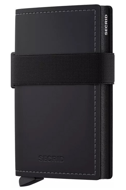 ΚΑΡΤΟΘΗΚΗ ΓΙΑ 10 ΚΑΡΤΕΣ LEATHER SECRID RFID SAFE MINI WALLET MATTE BLACK-BLACK ΜΕ ΛΑΣΤΙΧΟ