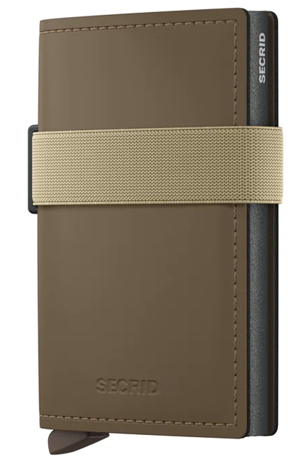ΚΑΡΤΟΘΗΚΗ ΓΙΑ 10 ΚΑΡΤΕΣ LEATHER SECRID RFID SAFE MINI WALLET MATTE EARTH-BEIGE ΜΕ ΛΑΣΤΙΧΟ