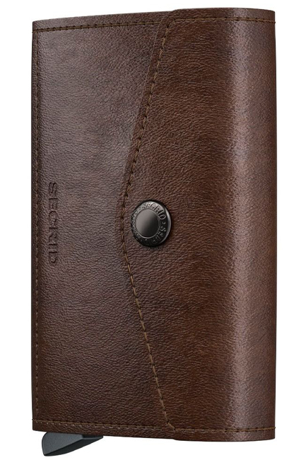 ΚΑΡΤΟΘΗΚΗ ΓΙΑ 10 ΚΑΡΤΕΣ LEATHER SECRID RFID SAFE ENVELOPE WALLET VINTAGE CHOCOLATE ΜΕ ΚΟΥΜΠΙ