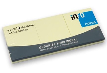 ΧΑΡΤΑΚΙΑ ΑΥΤΟΚΟΛ.50*40MM.*3*100 ΦΥΛΛΑ ΚΙΤΡΙΝΑ INFO 5653