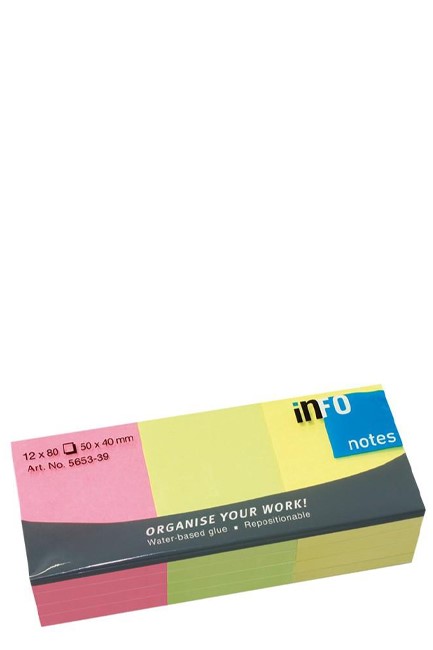 ΧΑΡΤΑΚΙΑ ΑΥΤΟΚΟΛΛΗΤΑ 50*40mm.3 ΧΡΩΜΑΤΑ 12*80Φ.INFO 12 ΤΕΜΑΧΙΑ BRILLIANT