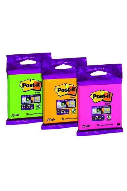 ΧΑΡΤΑΚΙΑ ΑΥΤΟΚΟΛ.76*76MM FLUO COLORS 75Φ.3M SUPER STICKY 6820 SS3 POST-IT
