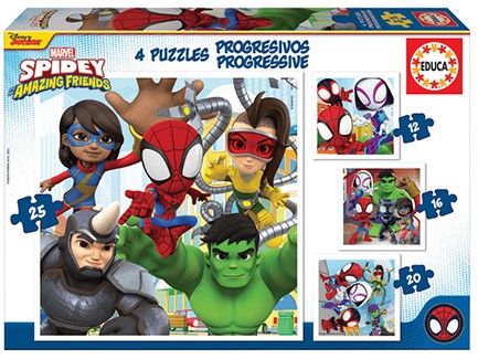 PUZZLE 4*(12-16-20-25)ΤΕΜ.EDUCA PROGRESSIVE SPIDEY AND HIS AMAZING FRIENDS 19295