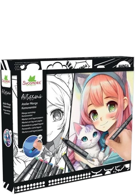 ΣΕΤ ΖΩΓΡΑΦΙΚΗΣ SYCOMORE MANGA KEMONOMIMI (10 ΠΡΟΤΥΠΩΜΕΝΕΣ+2 ΛΕΥΚΕΣ ΚΑΡΤΕΣ+10 ΜΑΡΚΑΔΟΡΟΙ)