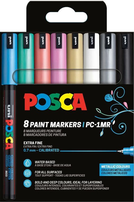 ΜΑΡΚΑΔΟΡΟΣ ΖΩΓΡΑΦΙΚΗΣ UNI POSCA PC-1M 0,7mm.ΣΕΤ 8ΤΕΜ.METALLIC