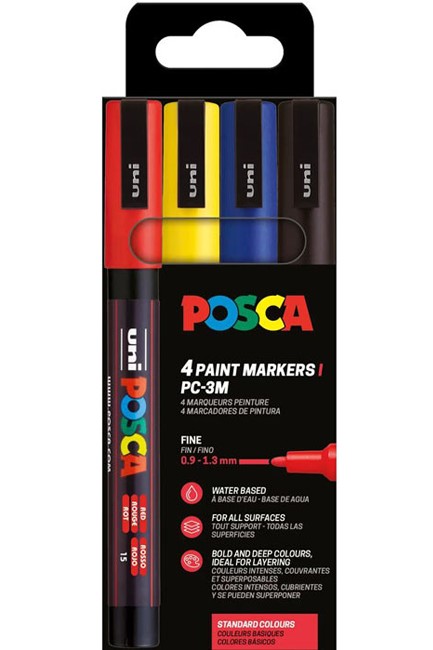 ΜΑΡΚΑΔΟΡΟΣ ΖΩΓΡΑΦΙΚΗΣ UNI POSCA PC-3M 0,9-1,3mm.ΣΕΤ 4ΤΕΜ.STANDARD