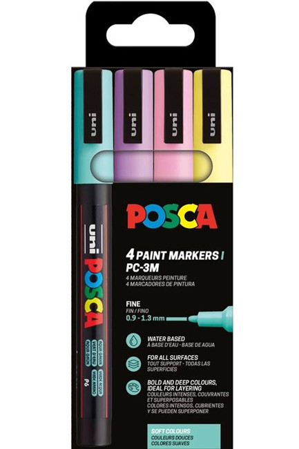 ΜΑΡΚΑΔΟΡΟΣ ΖΩΓΡΑΦΙΚΗΣ UNI POSCA PC-3M 0,9-1,3mm.ΣΕΤ 4ΤΕΜ.SOFT
