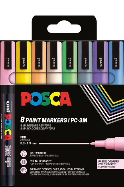 ΜΑΡΚΑΔΟΡΟΣ ΖΩΓΡΑΦΙΚΗΣ UNI POSCA PC-3M 0,9-1,3mm.ΣΕΤ 8ΤΕΜ.PASTEL