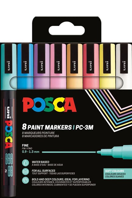 ΜΑΡΚΑΔΟΡΟΣ ΖΩΓΡΑΦΙΚΗΣ UNI POSCA PC-3M 0,9-1,3mm.ΣΕΤ 8ΤΕΜ.SOFT