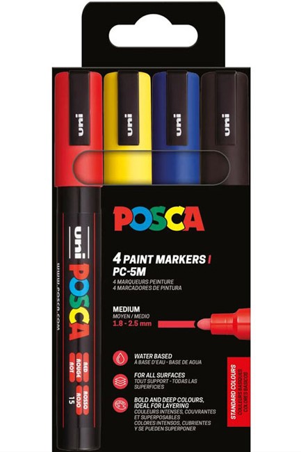 ΜΑΡΚΑΔΟΡΟΣ ΖΩΓΡΑΦΙΚΗΣ UNI POSCA PC-5M 1,8-2,5mm.ΣΕΤ 4ΤΕΜ.STANDARD