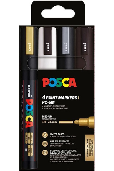 ΜΑΡΚΑΔΟΡΟΣ ΖΩΓΡΑΦΙΚΗΣ UNI POSCA PC-5M 1,8-2,5mm.ΣΕΤ 4ΤΕΜ.FESTIVE