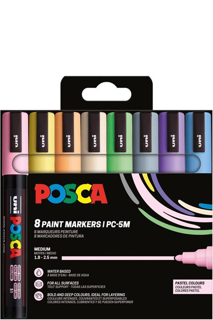 ΜΑΡΚΑΔΟΡΟΣ ΖΩΓΡΑΦΙΚΗΣ UNI POSCA PC-5M 1,8-2,5mm.ΣΕΤ 8ΤΕΜ.PASTEL