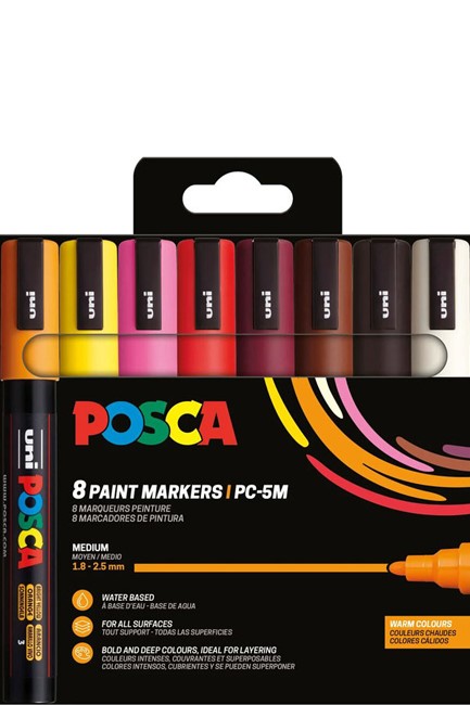 ΜΑΡΚΑΔΟΡΟΣ ΖΩΓΡΑΦΙΚΗΣ UNI POSCA PC-5M 1,8-2,5mm.ΣΕΤ 8ΤΕΜ.WARM