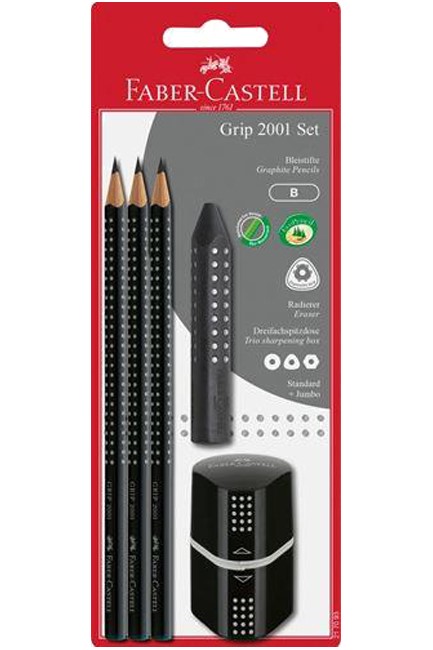 ΣΕΤ (3 ΜΟΛΥΒΙΑ FABER GRIP 2001+ΞΥΣΤΡΑ+ΓΟΜΑ) BLACK 217093