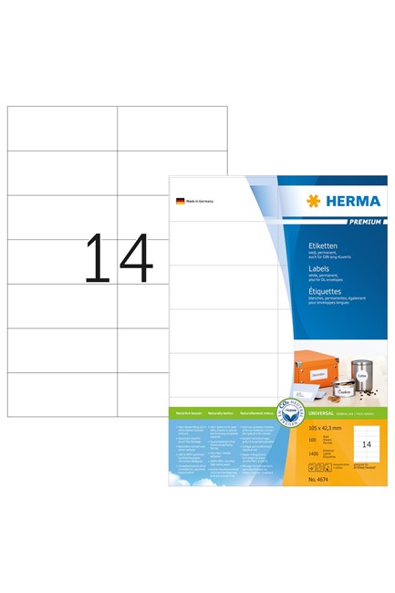 ΕΤΙΚΕΤΕΣ INKJET/LASER/COPIER 105*42,3mm.100Φ.HERMA 4674