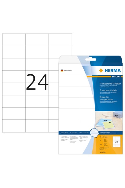 ΕΤΙΚΕΤΕΣ LASER/COPIER 70*37mm.25Φ.ΔΙΑΦΑΝΕΙΣ HERMA 4685