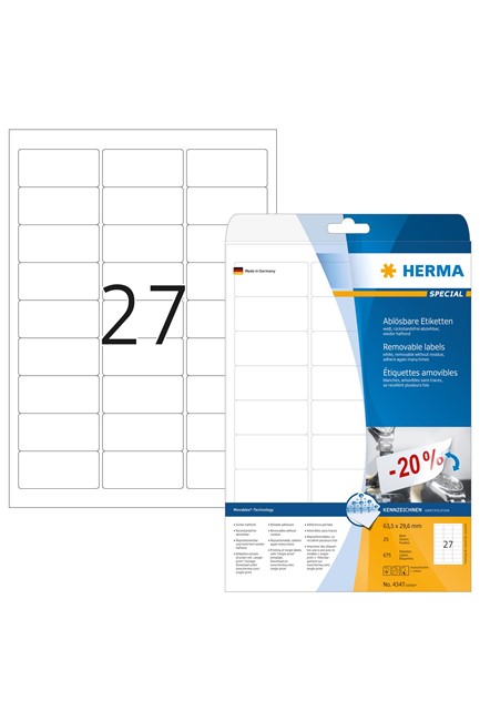 ΕΤΙΚΕΤΕΣ INKJET/LASER/COPIER 63,5*29,6mm.25Φ.HERMA MOVABLES 4347