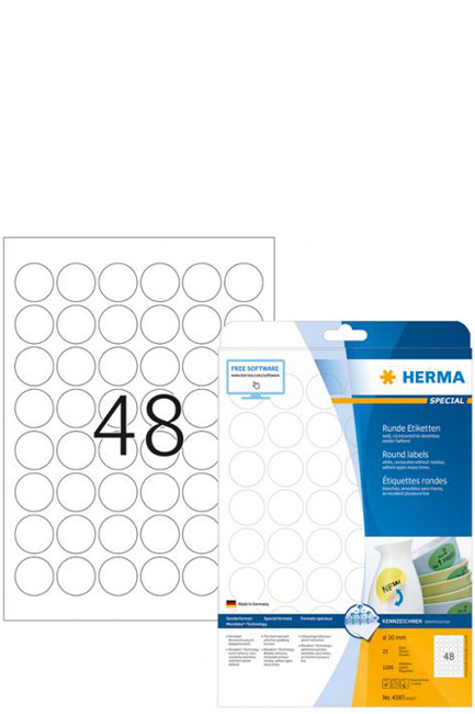ΕΤΙΚΕΤΕΣ INKJET/LASER/COPIER ΣΤΡΟΓΓΥΛΕΣ 30mm.25Φ.HERMA MOVABLES 4387