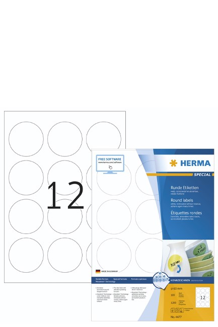 ΕΤΙΚΕΤΕΣ INKJET/LASER/COPIER ΣΤΡΟΓΓΥΛΕΣ 60mm.100Φ.HERMA MOVABLES 4477