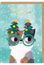 ΚΑΡΤΑ XMAS OHH DEER CAT IN TREE GLASSES 9696